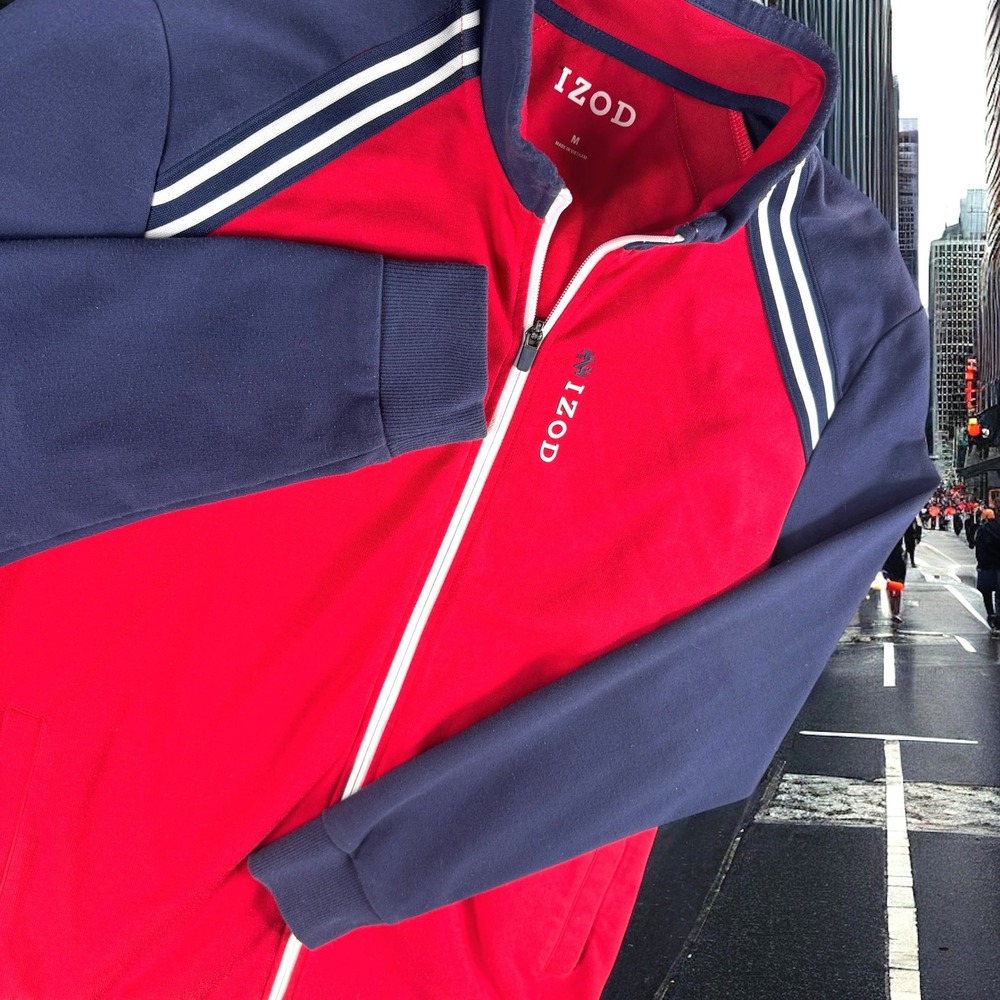 Izod Track Jacket Men M Color‎ Block Zip Red Blue Stripe Street Skate Hip Hop